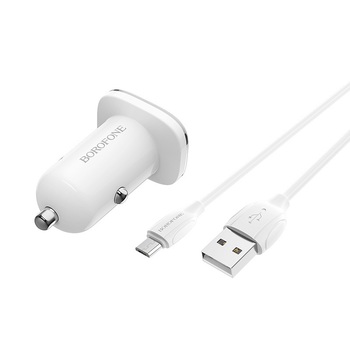 Borofone Car charger BZ12A Lasting Power - USB - QC 3.0 18W 3A with USB to Micro USB cable white