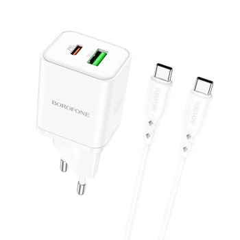 Borofone Wall charger BN7 - USB + Type C - QC 3.0 PD 20W with Type C to Type C cable white