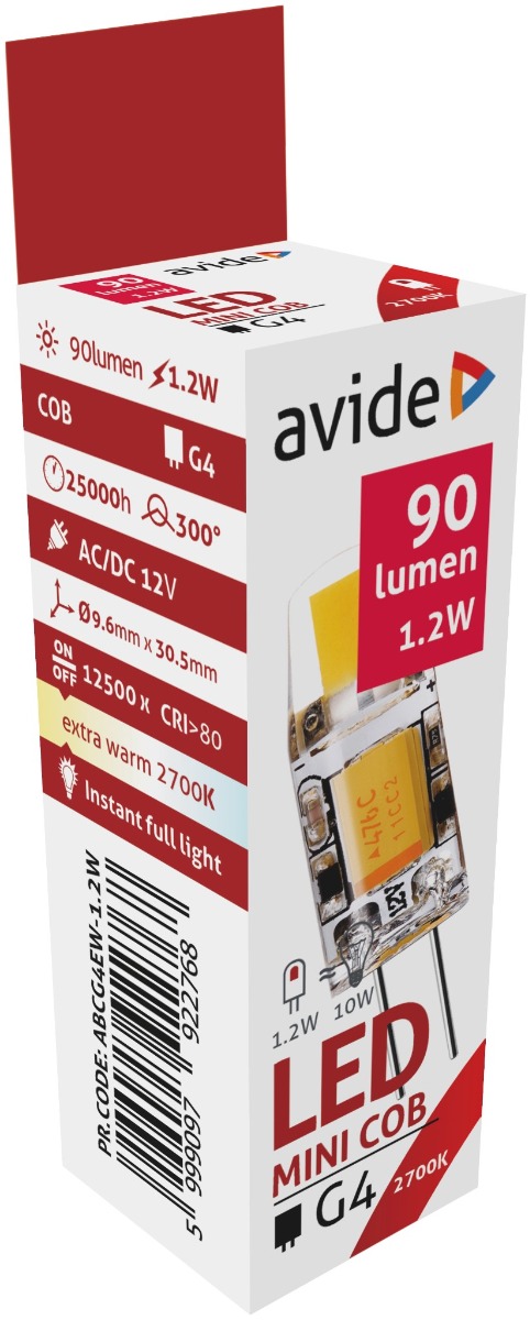 Avide LED G4 1.2W COB Θερμό 2700K