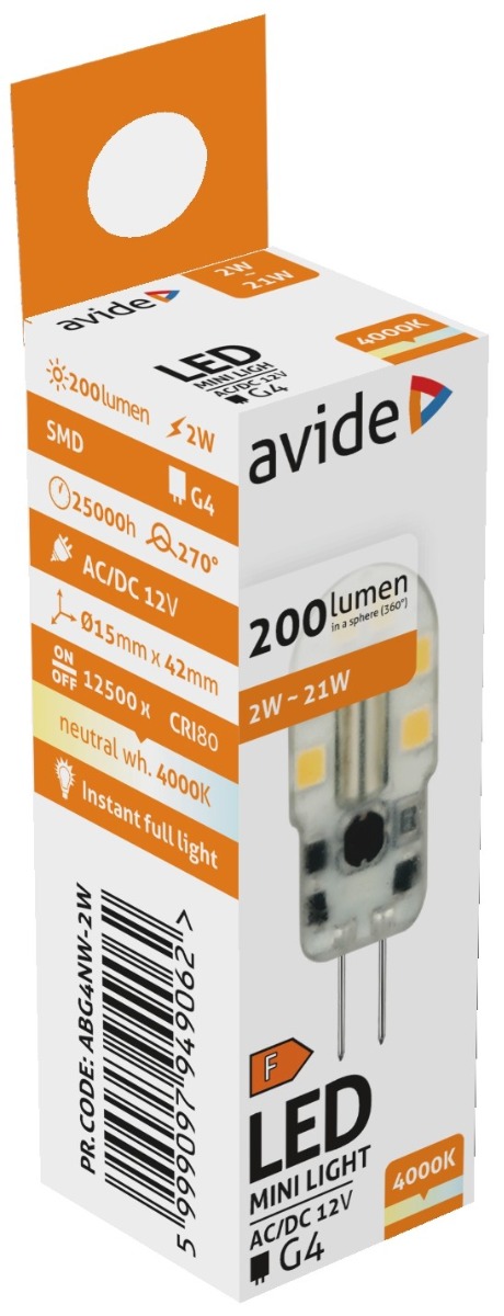 Avide LED 2W G4 160° Λευκό 4000K