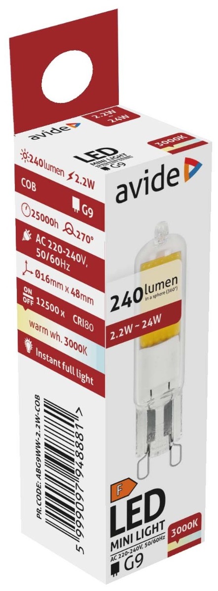 Avide LED G9  2.2W COB 300° Θερμό 3000K