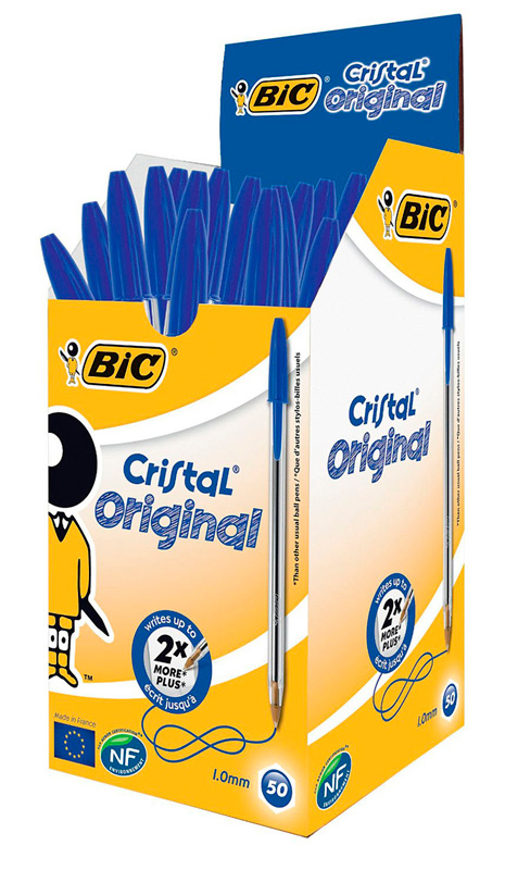 BIC στυλό διαρκείας Cristal με μύτη 1mm, μπλε 50τμχ 216BA