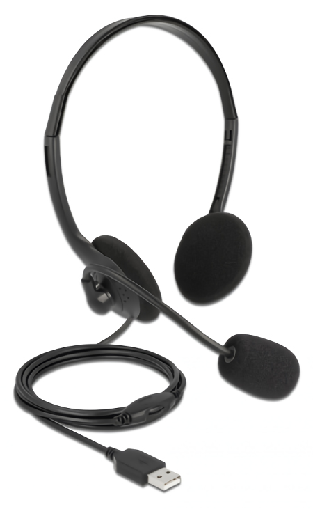 DELOCK headphones με μικρόφωνο 27178, stereo, USB, volume control, μαύρα 27178