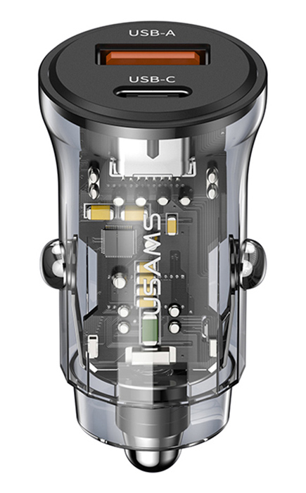 USAMS φορτιστής αυτοκινήτου US-CC164, USB & USB-C, 30W, μαύρος CC164CC01