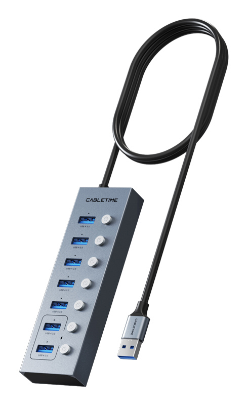 CABLETIME USB hub CT-HUBU7-AG, 7x θυρών, 5Gbps, USB σύνδεση, 1m, γκρι CT-HUBU7-AG