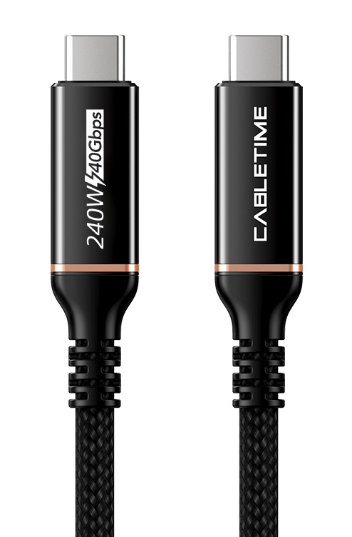 CABLETIME καλώδιο USB-C σε USB-C CT-USB4, 240W, 40Gbps, 8K/60Hz, USB4, 1m, μαύρο CT-USB4-AB1