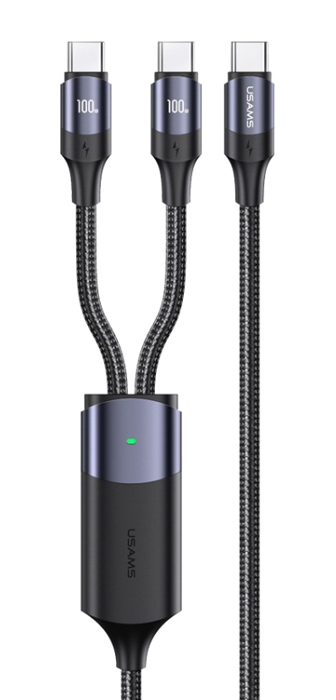 USAMS καλώδιο USB-C σε 2x USB-C US-SJ551, PD 100W, 1.2m, μαύρο SJ551USB01