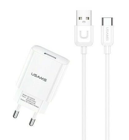 USAMS φορτιστής τοίχου T21OCTC01 με καλώδιο USB-C, USB 2.1A, λευκός T21OCTC01