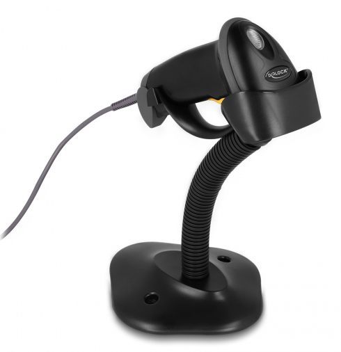 DELOCK USB barcode scanner 1D 90584, με καλώδιο σύνδεσης & βάση, μαύρο 90584