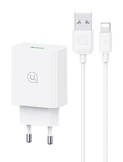 USAMS φορτιστής τοίχου SCXLTZ03 με καλώδιο Lightning, USB, 18W, λευκός SCXLTZ03