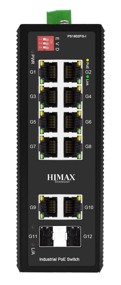 HIMAX industrial PoE switch PS1802FG-I, 8x GE PoE/2x GE/2x GF SFP θύρες, έως 1000Mbps PS1802FG-I