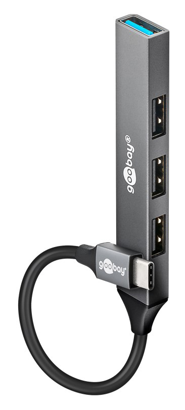 GOOBAY USB hub 74457, 4x θυρών, USB 3.2, 5Gbps, USB-C σύνδεση, γκρι 74457