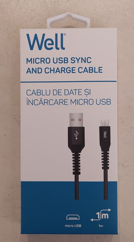 Καλώδιο USB 2.0 σε Micro USB Φόρτισης - Data 1m 2.1A Μαύρο Well USB/UUSB-1BK01-WL