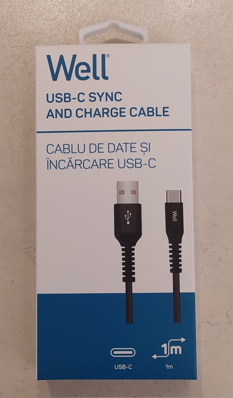 Καλώδιο 3A USB 2.0 σε Type-C Φόρτισης - Data 1m Μαύρο Well USB/USBC-1BK01-WL