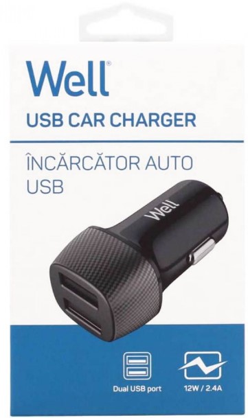 WELL UNIVERSAL CAR CHARGER 2xUSB 5V/2.4A ΜΑΥΡΟΣ