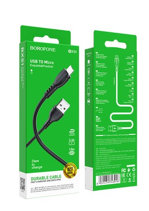 Borofone Cable BX51 Triumph - USB to Micro USB - 2,4A 1m BLACK