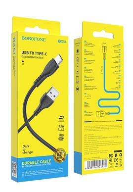 Borofone Cable BX51 Triumph - USB to Type C - 3A 1m BLACK