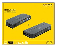 DELOCK HDMI KVM Switch 11481, 2 ports, USB 3.0, Audio, 4K/60Hz, μαύρο 11481