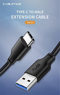 CABLETIME καλώδιο USB-C σε USB CMAMN, 15W, 5Gbps, 0.25m, μαύρο 5210131038192