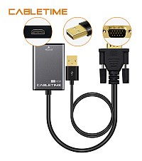 CABLETIME αντάπτορας HDMI σε VGA CT-VGAH με USB, 1080p, 0.15m, μαύρος 5210131039182