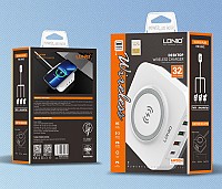 LDNIO σταθμός φόρτισης AW004, USB-C/3x USB/wireless, 32W, PD/QC, λευκός 6933138600306