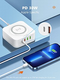 LDNIO σταθμός φόρτισης AW004, USB-C/3x USB/wireless, 32W, PD/QC, λευκός 6933138600306