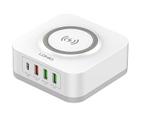 LDNIO σταθμός φόρτισης AW004, USB-C/3x USB/wireless, 32W, PD/QC, λευκός 6933138600306