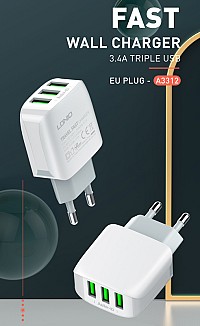 LDNIO φορτιστής τοίχου A3312 με καλώδιο USB-C, 3x USB, 17W, λευκός 6933138691069