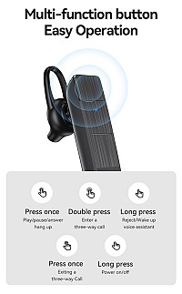 USAMS Bluetooth μονό earphone USAMS-BT2, 100mAh, 3-way κλήσεις, μαύρο BHUBT201