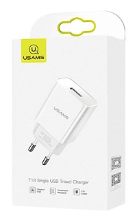 USAMS φορτιστής τοίχου T18, 1x USB, 2.1A, λευκός CC075TC01