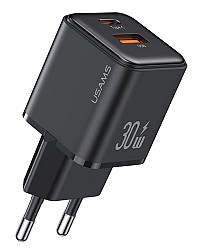 USAMS φορτιστής τοίχου US-CC189, USB & USB-C, 30W PD, μαύρος CC189TC01