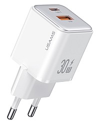 USAMS φορτιστής τοίχου US-CC189, USB & USB-C, 30W PD, λευκός CC189TC02