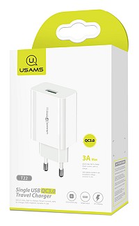 USAMS φορτιστής τοίχου T22, 1x USB, QC3.0 18W 3A, λευκός CC83TC01