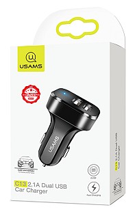 USAMS φορτιστής αυτοκινήτου C13, 2x USB, 2.1A, μαύρος CC87TC01