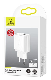 USAMS φορτιστής τοίχου T24 US-CC090, 2x USB, 2.1A, λευκός CC90TC01