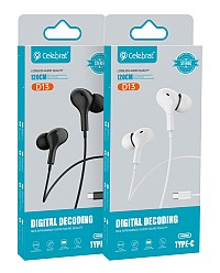 CELEBRAT earphones με μικρόφωνο D13, USB-C σύνδεση, Φ10mm, 1.2m, λευκά D13-WH