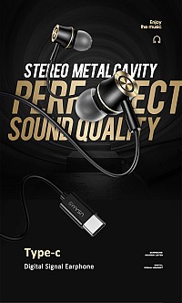 USAMS earphones με μικρόφωνο US-SJ482, USB-C σύνδεση, Φ10mm, 1.2m, μαύρα HSEP4301