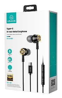 USAMS earphones με μικρόφωνο US-SJ482, USB-C σύνδεση, Φ10mm, 1.2m, μαύρα HSEP4301