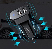 USAMS φορτιστής αυτοκινήτου C13 & καλώδιο Lightning, 2x USB, 2.1A, μαύρο NTU35LC13TZ