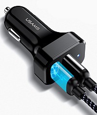 USAMS φορτιστής αυτοκινήτου C13 & καλώδιο Lightning, 2x USB, 2.1A, μαύρο NTU35LC13TZ