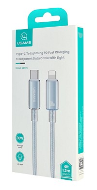 USAMS καλώδιο Lightning σε USB-C US-SJ659, 30W, 480Mbps, 1.2m, μπλε SJ659USB03