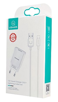 USAMS φορτιστής τοίχου T21OCLN01 με καλώδιο Lightning, USB 2.1A, λευκός T21OCLN01