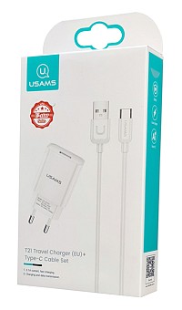 USAMS φορτιστής τοίχου T21OCTC01 με καλώδιο USB-C, USB 2.1A, λευκός T21OCTC01