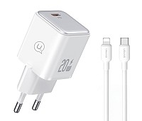 USAMS φορτιστής τοίχου US-YX με καλώδιο Lightning, USB-C 20W, λευκός YXXLOGTC03