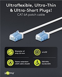 GOOBAY καλώδιο δικτύου 74244, CAT 6A U/UTP, slim, copper, 500MHz, 0.15m, λευκό 74244