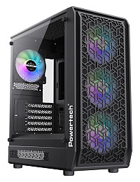 POWERTECH Gaming PC Case PT-1309, tempered glass, 4x ARGB fan, ATX, 340x200x436mm, μαύρο PT-1309