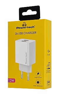 POWERTECH φορτιστής τοίχου PT-1321, 2x USB, 12W, λευκός PT-1321