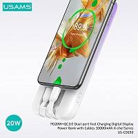 USAMS power bank US-CD193 με καλώδια, 5x έξοδοι, 10000mAh, 20W, μαύρο 10KCD19301