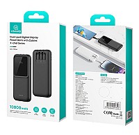 USAMS power bank US-CD194 με καλώδια, 5x έξοδοι, 10000mAh, 10W, μαύρο 10KCD19401