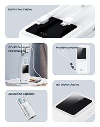 USAMS power bank US-CD212 με καλώδια, 4x έξοδοι, 20000mAh, 20W, μωβ 20KCD21203